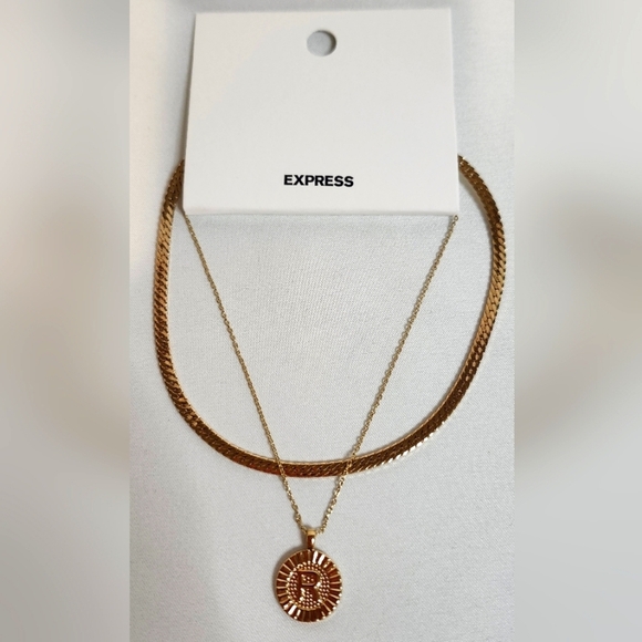 Express Necklace Set NWT Gold Initial Coin "R" Feminine Girlhoodcore - Picture 1 of 3
